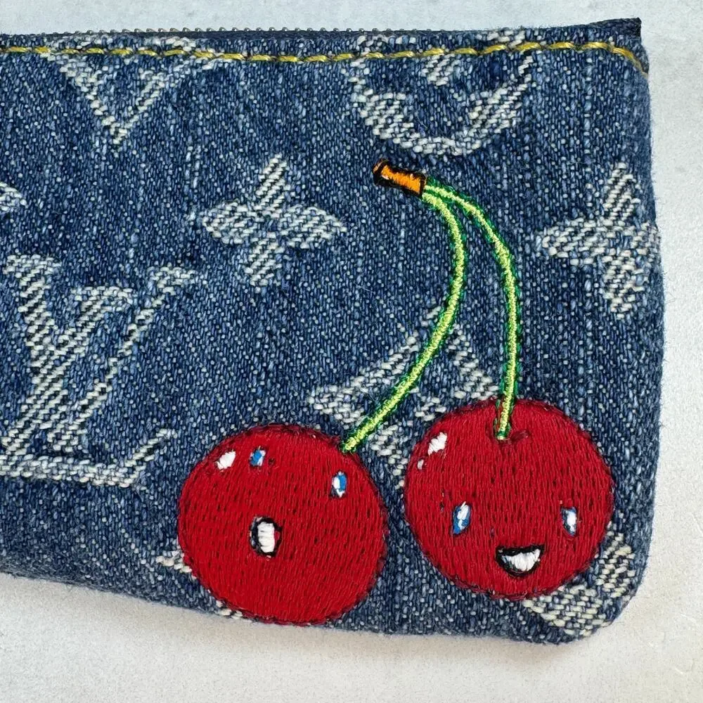 Louis Vuitton Denim Key Pouch Cherry LV X TM Murakami Monogram Cerises Bag Rare